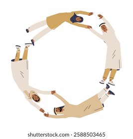 Teamwork And Unity Concept With Middle Eastern Men And Women Forming A Circle In Flat Vector Illustration Symbolizing Cooperation, Diversity, And Collaboration, Isolated On White Background