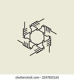 teamwork unity logo design with six hand concept vector illustration 2