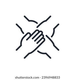 Teamwork, unity, partnership editable stroke outline icon isolated on white background flat vector illustration. Pixel perfect. 64 x 64.