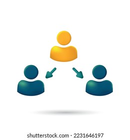 Icono 3D del vector de trabajo en equipo. Contiene iconos como estrategia, líder, rompecabezas y más.