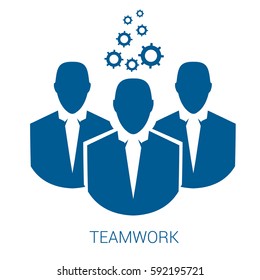 Teamwork vector blue flat icon on white background.
