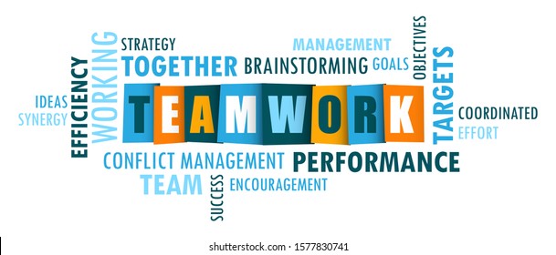 TEAMWORK vector blue and orange tag cloud