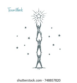 Teamwork. Vector Business Concept Hand Drawn Sketch.