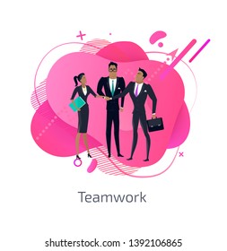 Teamwork vector, businessman meeting, partners on work, male and female with papers and information, managers with info. Professional workers flat style