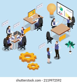 Teamwork vector concept. Group of business people discussing in the office while working together
