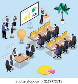 Teamwork vector concept. Group of business people discussing finance chart in the meeting room while working together