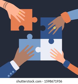 Hands Putting Puzzle Pieces Together Teamwork Stock Vector (Royalty ...