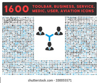 Teamwork vector icon and 1600 other business, service tools, medical care, software toolbar, web interface pictograms. Style is bicolor flat symbols, blue and gray colors, rounded angles, white