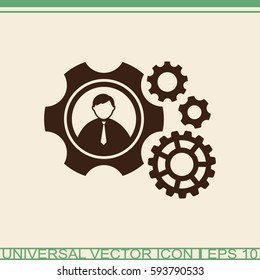 Teamwork vector icon. Gear and businessman sign.