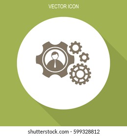 Teamwork vector icon. Gear and businessman sign.