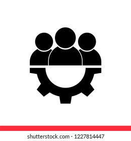 Teamwork vector icon, gear symbol. Simple, flat design for web or mobile app