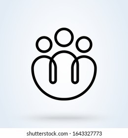 Teamwork vector icon in line style. Project team or group, collaboration symbols. Brainstorming.