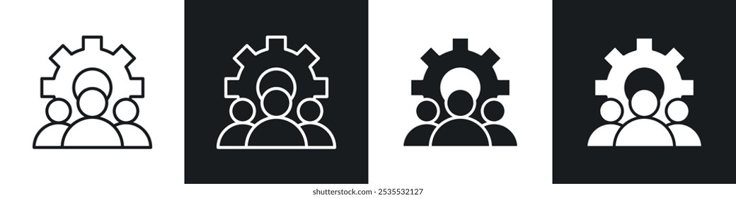 Teamwork vector icon set in black and white. EPS 10 illustration