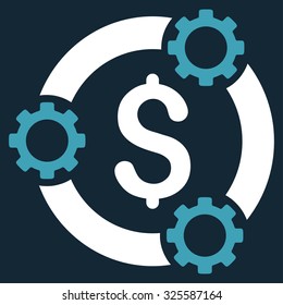 Teamwork vector icon. Style is bicolor flat symbol, blue and white colors, rounded angles, dark blue background.