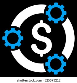 Teamwork vector icon. Style is bicolor flat symbol, blue and white colors, rounded angles, black background.