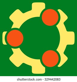 Teamwork vector icon. Style is bicolor flat symbol, orange and yellow colors, rounded angles, green background.