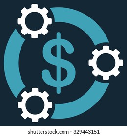 Teamwork vector icon. Style is bicolor flat symbol, blue and white colors, rounded angles, dark blue background.