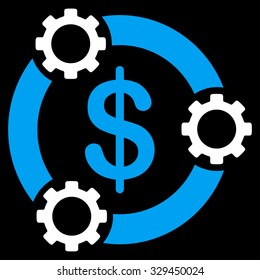 Teamwork vector icon. Style is bicolor flat symbol, blue and white colors, rounded angles, black background.