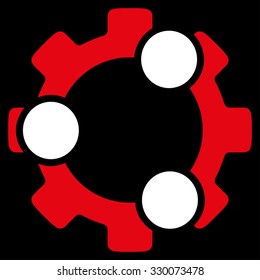 Teamwork vector icon. Style is bicolor flat symbol, red and white colors, rounded angles, black background.