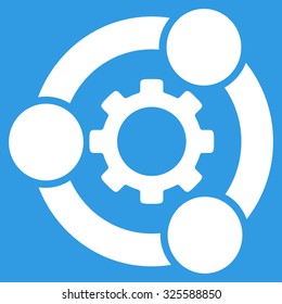 Teamwork vector icon. Style is flat symbol, white color, rounded angles, blue background.