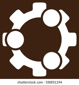 Teamwork vector icon. Style is flat symbol, white color, rounded angles, brown background.