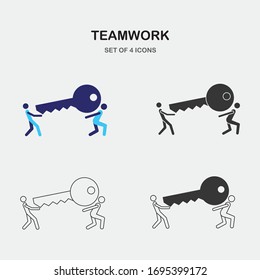 teamwork vector icon success people carrying a key to success