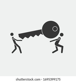 teamwork vector icon success people carrying a key to success