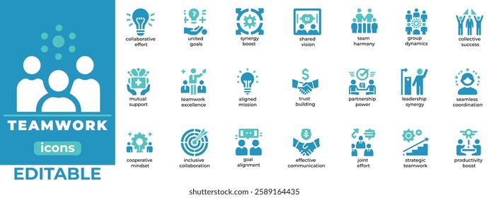 Teamwork vector icons for collaboration, leadership, and productivity. Perfect for business, projects, and presentations