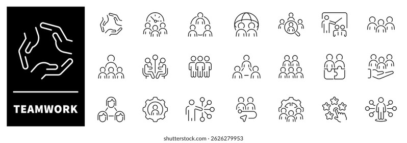 Teamwork vector icons. Teamwork thin line icons collection. Teamwork, team building, cooperation, collaboration, friendship related icons