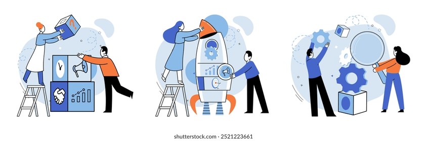 Teamwork vector illustration. Community engagement builds sense solidarity and shared purpose within team Team spirit fosters positive and supportive atmosphere, enhancing overall team performance