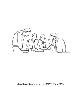 Teamwork vector illustration drawn in line art style