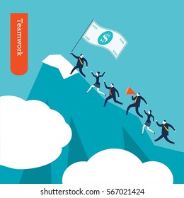  Trabajo en equipo. Archivo Eps10 de ilustración vectorial. Colores globales. Texto y textura en capas separadas.