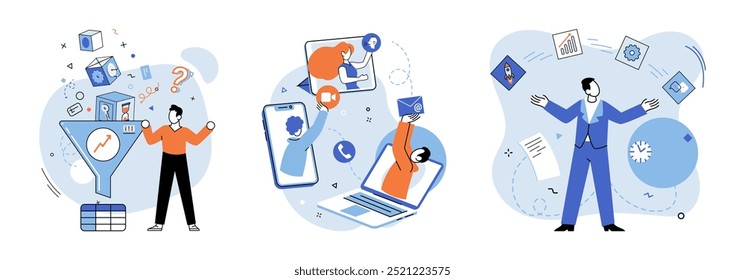 Ilustração vetorial do trabalho em equipe. Parcerias e cooperação permitem que as empresas lidem com problemas complexos e alcancem o sucesso Sessões de debate desencadeiam criatividade em equipes e geram inovação