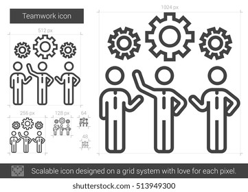 Teamwork vector line icon isolated on white background. Teamwork line icon for infographic, website or app. Scalable icon designed on a grid system.
