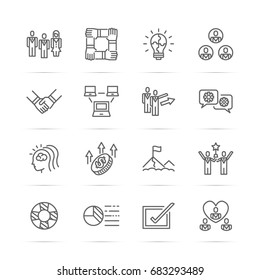teamwork vector line icons, minimal pictogram design, editable stroke for any resolution