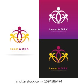 Teamwork vector logo design template. Three prople, connected, community.