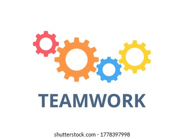 Teamwork vector. Management and business concept. Gear icon. Flat design on white background.