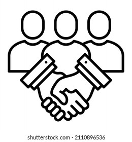 Teamwork Vector Outline Icon Isolated On White Background
