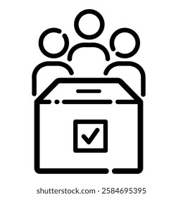 Teamwork Voting Box Outline Icon Isolated On White Background