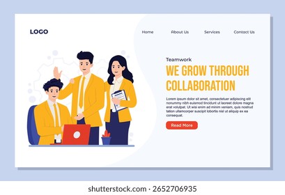 Teamwork We are hiring and recruiting website landing page design template Business Professionals Collaborating. Vector illustration