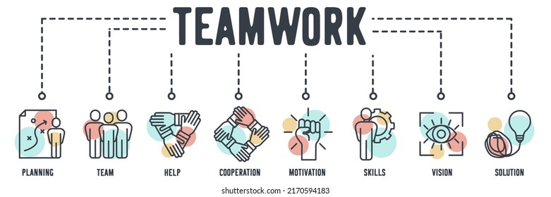 Teamwork web icon. planning, team, help, cooperation, motivation, skills, vision, solution vector illustration concept.