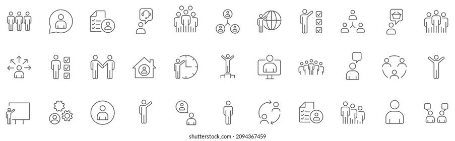 Iconos web de trabajo en equipo en estilo de línea. Trabajo en equipo de negocios. Trabajo en equipo, personas, apoyo, negocios. Ilustración vectorial.