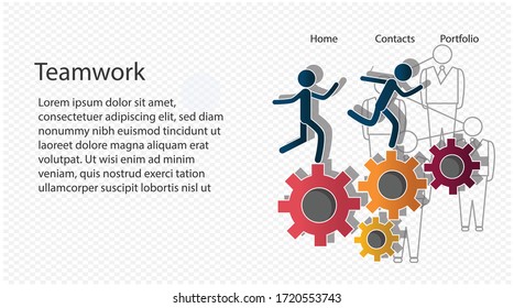 Teamwork web page concept on transparency background. Creative idea design. Flat vector illustration for template, brochure or presentation.