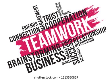 Teamwork word cloud collage. Collaboration, social network concept background. 