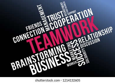 Teamwork word cloud collage. Collaboration, social network concept background. 