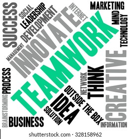 Teamwork word cloud on a white background. 