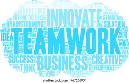 Teamwork word cloud on a white background. 