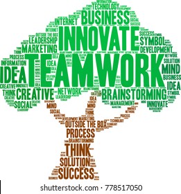 Teamwork word cloud on a white background. 