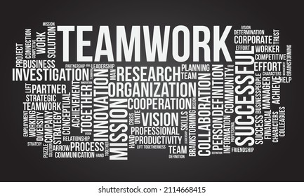 Teamwork word cloud template. Business concept vector background.