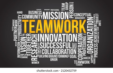 Teamwork word cloud template. Business concept vector background.